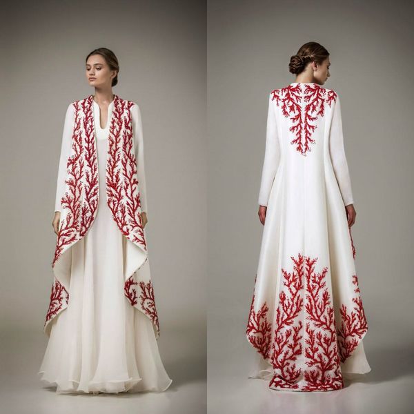 

arabic dubai kaftans evening dresses muslim red embroidery long sleeve floor length prom gowns event wear custom made, Black;red