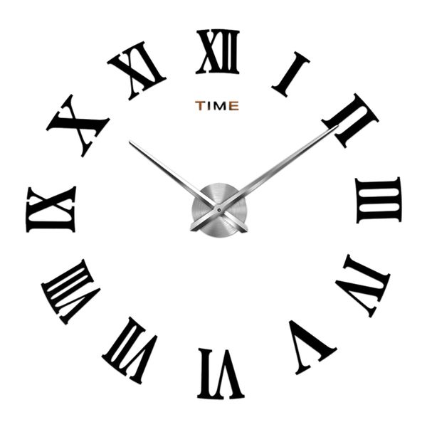 

modern wall clock 3d acrylic sticker kit office decor -roman numerals-black