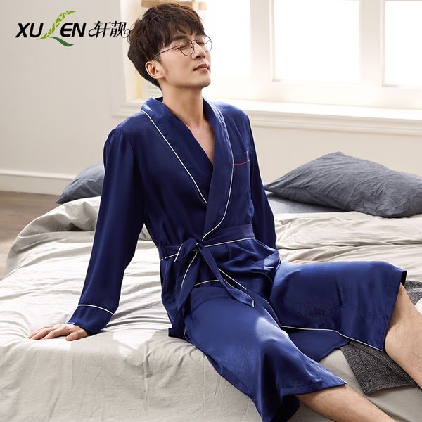 

men ice silk bathrobe satin sleep and lounge plus size sleepwear home night wear kimono dressing gown male leisure style robe, Black;brown