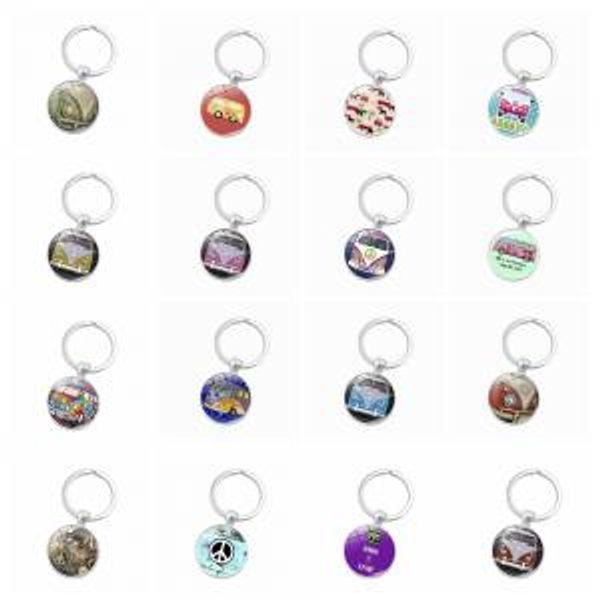 

vintage van bus keychain fashion men women hippie peace sign purse bag car pendant key chain ring holder aaa1727, Silver