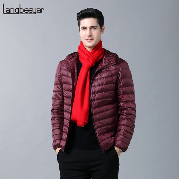 

2019 winter ultralight 90% duck down fashions brand packable hooded down jacket mens streetwear feather coat mens clothing, Black