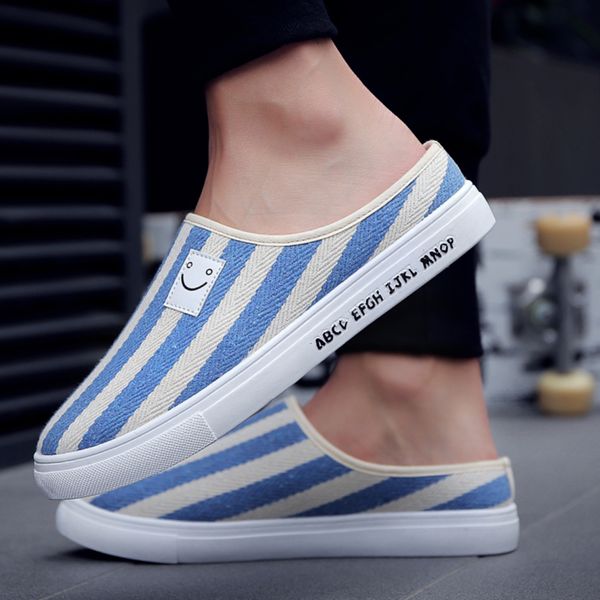 

bomkinta new arriving summer striped slippers men blue red platform flip flops beach sandals men brand smile pattern slides, Black