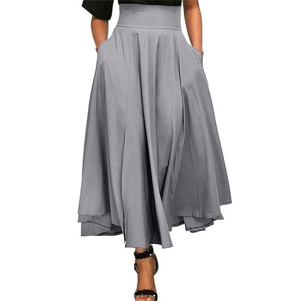 

zogaa women high waist a-line skirt solid long skirt pleated a line front slit belted plus size s-4xl empire ankle-length skirt, Black