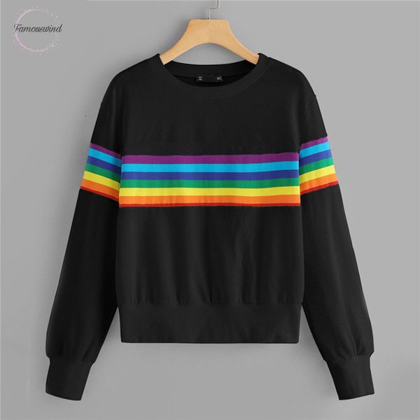 

черный с коротким рукавом радуга stripe толстовка с длинным рукавом пуловеры толстовка женщины активный осень основной отдых перемычки drop, Black