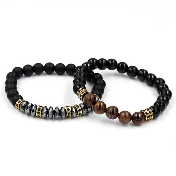 

faitheasy matting stone black hand series micro-insert diaphragm piece elastic bracelet ornaments suit male, Golden;silver