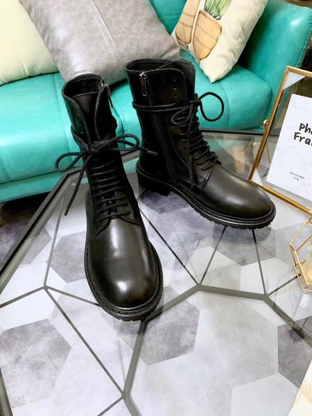 

19s new ann martin boots female black handsome boots with heavy heels and mid-boots true leather british fan boots and shoes