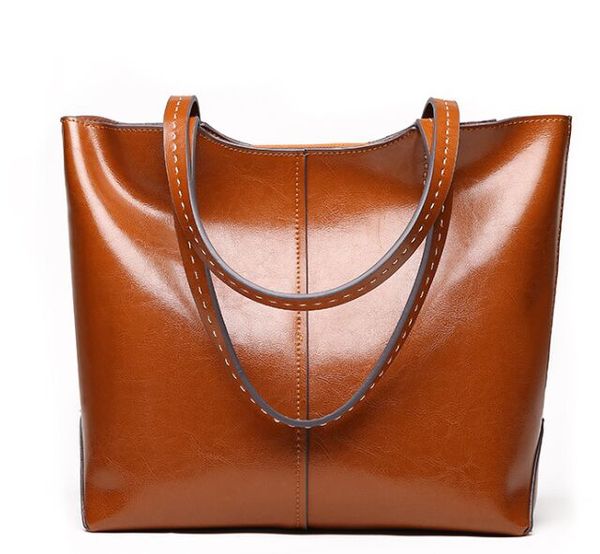 

elling classic women genuine leather real oil calfskin luxury handle handbag shoulder bag tote purse s16