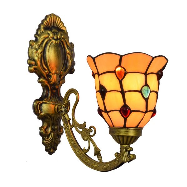 

tiffany style retro color bead lamps dining room bedroom bedside wall lamp american stained glass mirror headlight tf074