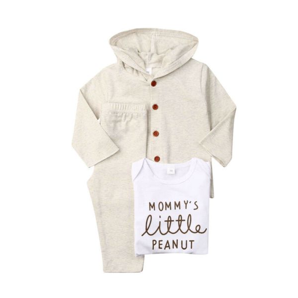 

3pcs baby boys kid hooded + pants long sleeve autumn winter clothes set, White