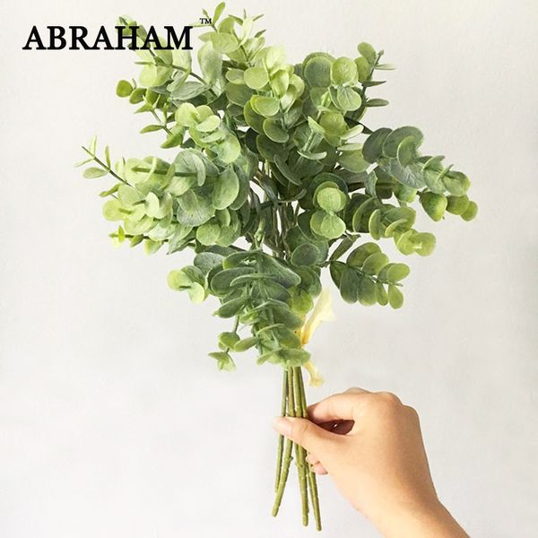 

37cm 6pcs artificial tree branch plastic leaves green plants fake eucalyptus leafs deskplant for home party wedding decor