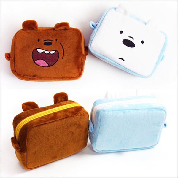 

cute little bear cartoon pencil case cute plush pen bag large capacity makeup pouch portable cosmetic bag