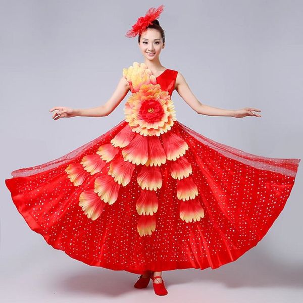 

brand lady opening dance big swing skirt female new performance costume atmosphere stage clothing ladies dance clothes, Black;red