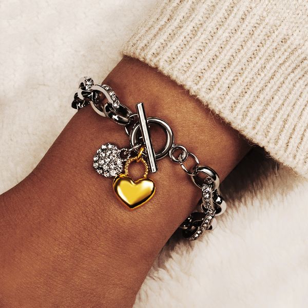 

популярный новый ювелирных изделия изысканного персика сердце алмазного кулон браслет для подружки дара, Golden;silver