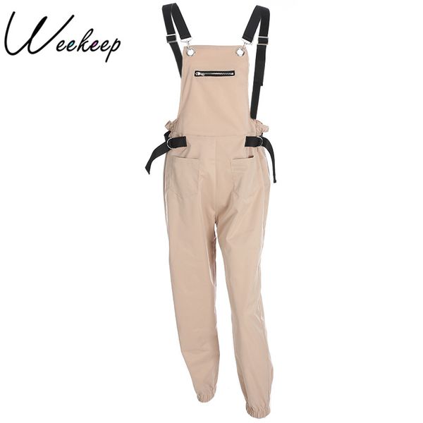 

weekeep women fashion loose calf length wide pants rompers 2020 casual cotton womens jumpsuit overalls strap backless jumpsuits, Black;white