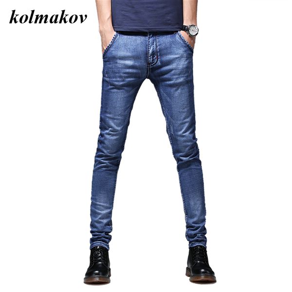 

new arrival style men denim jeans fashion casual solid slim men's pencil pants leisure skinny jeans size 27-36, Blue