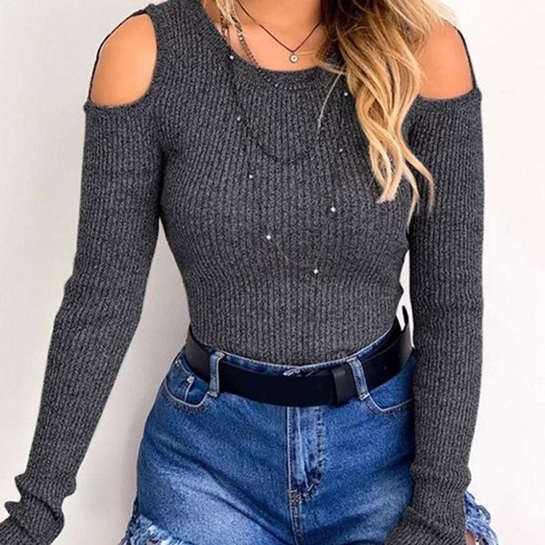 

new autumn women blouses fashion o-neck tunic casual solid color shirt ladies off shoulder for women, White