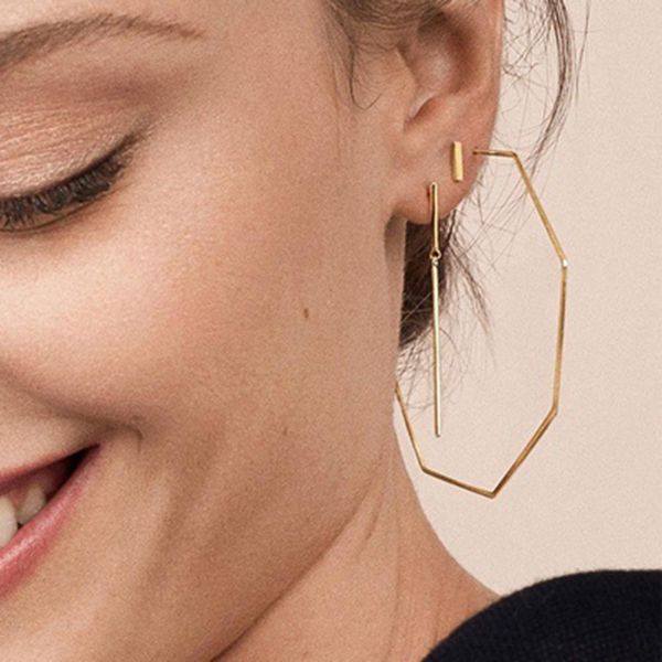 

1 pair simple women earrings fashion hollow octagonal enamel dangle hoop earrings statement jewelry new woman's accesories, Golden;silver