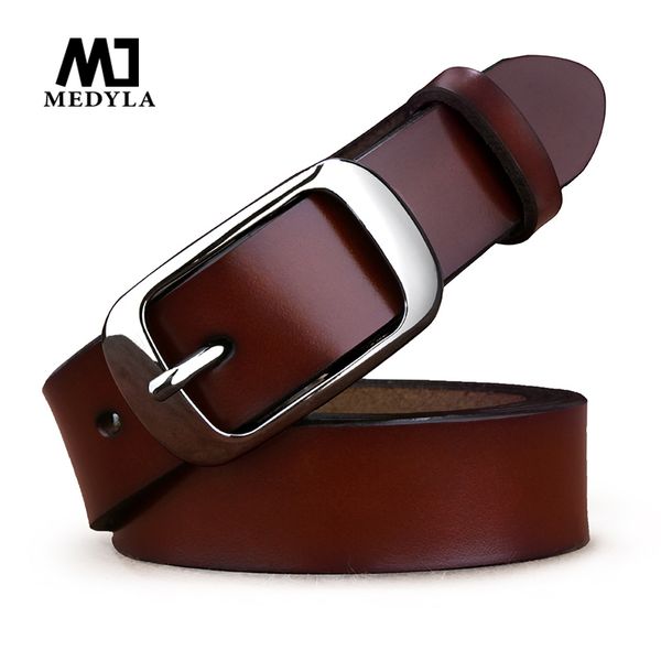 

medyla women's leather belt noble blac buckle natural leather belts for women simple casual decorative waist belt zk037 dropship, Black;brown