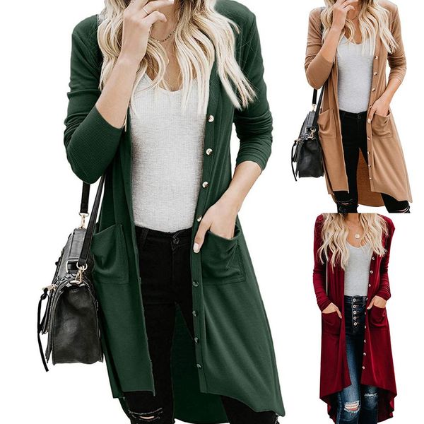 

long sleeve shrug knitted loose sweater women autumn winter v-neck long overcoat cardigan women white button female knitwear, White;black