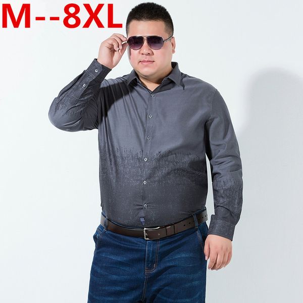 

plus size 8xl long sleeve solid men dress shirts large 7xl 6xl gray blue social shirts china imported men clothing big size, White;black