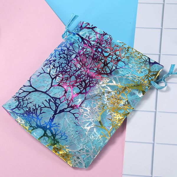 

100pcs popular coral suntan drawstring organza bags christmas wedding jewelry packaging gift bags jewelry pouches 9x12cm