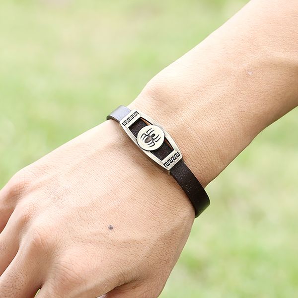 

creative magnetic buckle leather bracelet individual men and women wild cuff wristband personality student dance bangle, Black