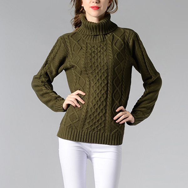 

womens turtleneck long sleeve knitted sweater warm knitwear jumper blouse, White;black