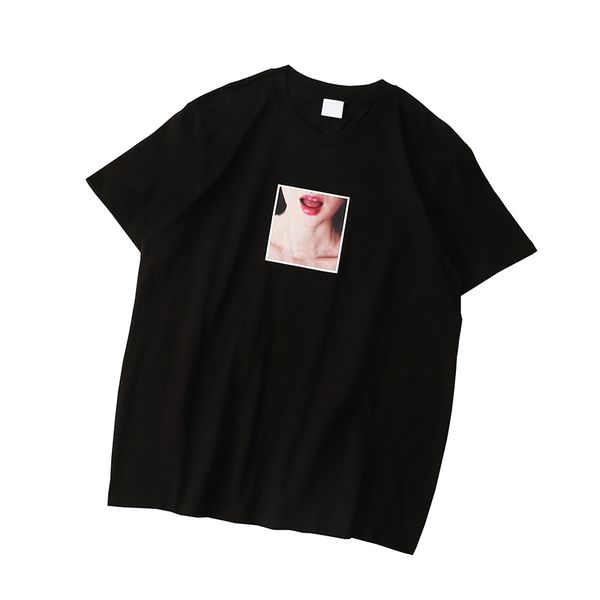

63 oz s 18ss necklace tee lip necklace cotton short-sleeved t-shirt vicinage, Red