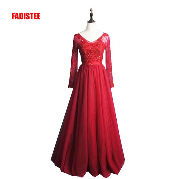 

new arrival elegant party dress evening dresses vestido de festa appliques beading gown full sleeve v-opening back, Black;red