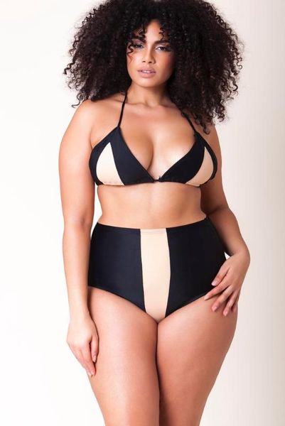 

plus size bikini set high waist swimsuit push up short sleeve swimwear women bathing suits triangle large big biquini, White;black