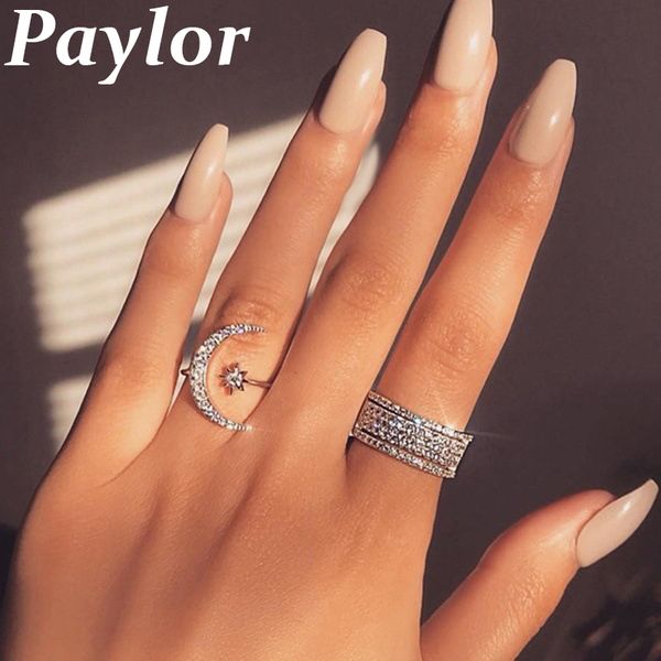 

new fashion ring moon & star dazzling crystal rings for women girls jewelry open finger ring wedding engagement jewelry gift, Silver