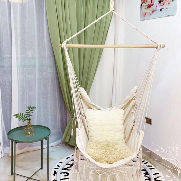 

indoor outdoor tassels hammock garden patio white cotton swing chair bedroom romantic hanging bed