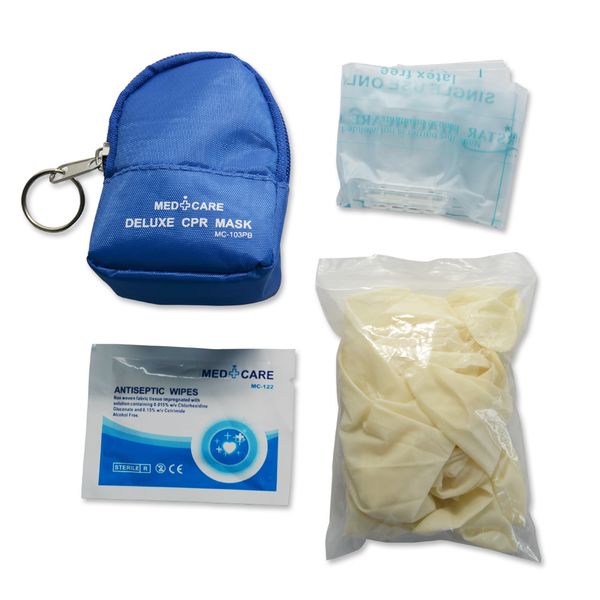 

20 pieces cpr mini kits with one-way valve rescue mask protect gloves and swabs for first aid in emergency