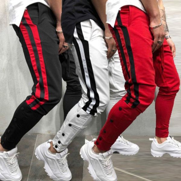 

spot goods men pants hip hop harem joggers fashion men's casual solid loose patchwork button sweatpant trousers jogger pant, Black