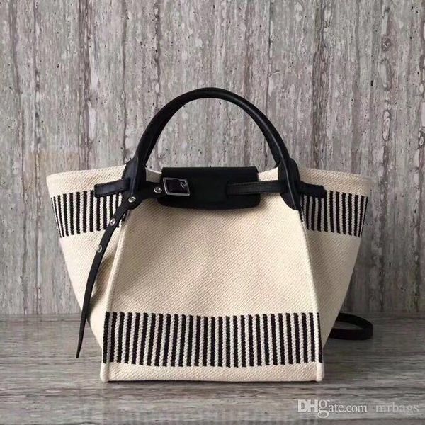 

2019 new women's handbag french designer big shopping bag leather canvas patchwork good quality with leather straps