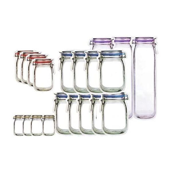 

18 pack reusable zipper closure snack bags, mason jar zipper saver snack sandwich closure bags leak proof storage ba