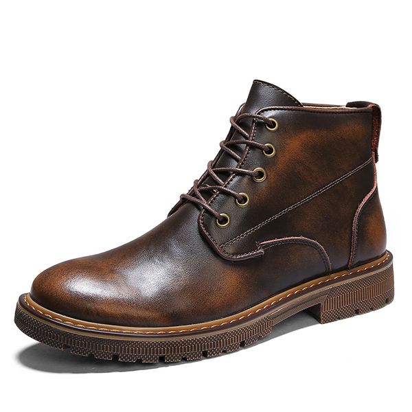 

men boots british style leather boots men comfortable warm 2019 non-slip handmade winter shoes tooling, Black