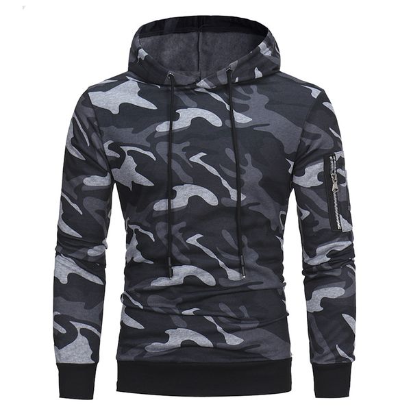

2019 autumn and winter large size men's camouflage hooded men's slim hooded tight sweatshirt dropshipping, Black
