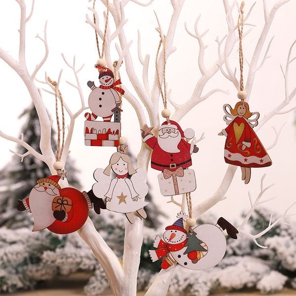 

2pcs wooden doll pendants santa angel snowman christmas tree ornament hanging pendant for xmas party decoration new year decor