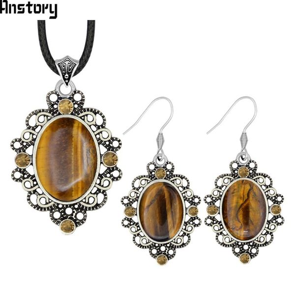 

tiger eyes natural stone crystal necklace earrings jewelry sets vintage look antique silver plated fashion jewelry ts464 qcqzt