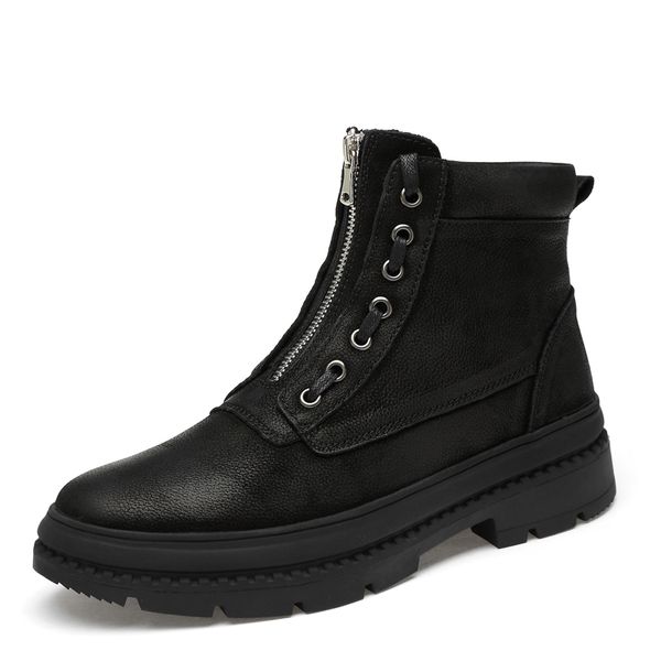 

mens boots genuine leather boots fashion waterproof winter shoes men plush warm motorcycle ankle boots big size 38-47, Black