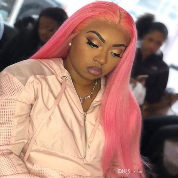 

full lace wigs with baby hair virgin hair pink color 150% density bleached knots natural hairline lace front human hair wigs, Black;brown