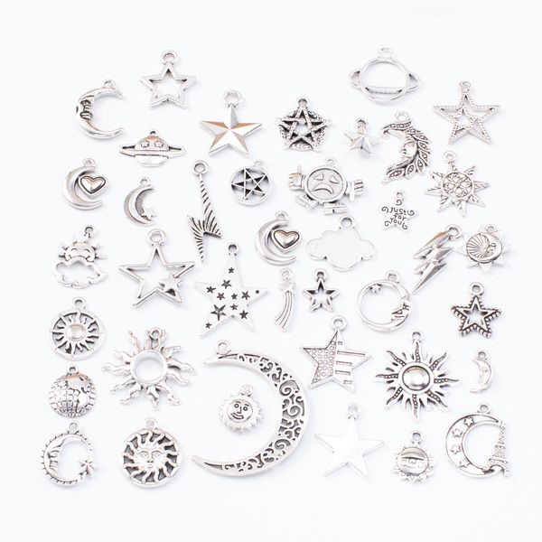 

40pcs 40different звезда луна солнце тибетское серебро смешанные стили подвески подвески diy ювелирные изделия для ожерелья браслет изготовл, Bronze;silver