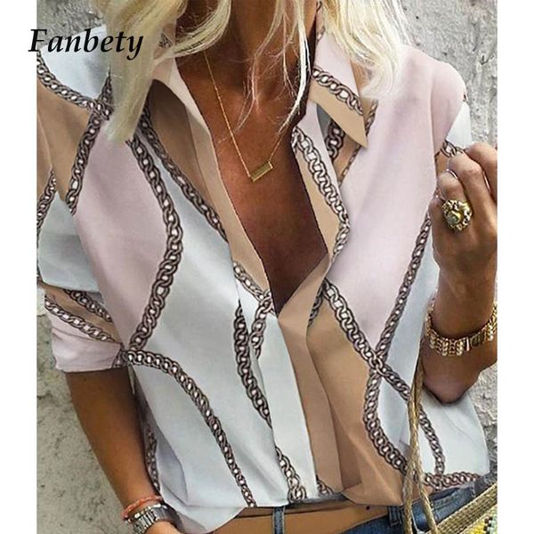 

fanbety autumn women leisure blouse women chain print work office blouse shirt lady stylish long sleeve blouses femmes 5xl, White