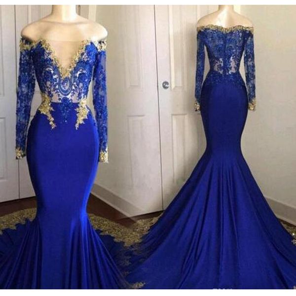 

actual picture blue and gold mermaid formal evening dress bateau lace applique zipper sweep train arabic muslim prom pageant gown, Black