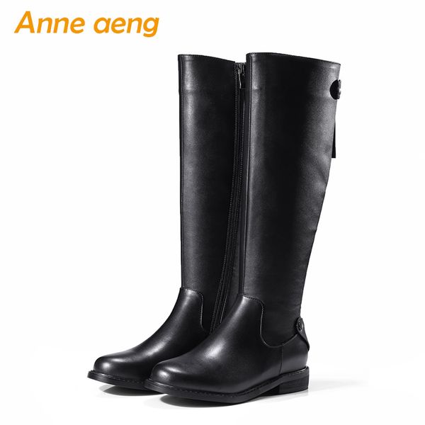 

2019 new winter women knee-high boots genuine leather middle heels zip ladies motorcycle boots black women shoes size 33-42