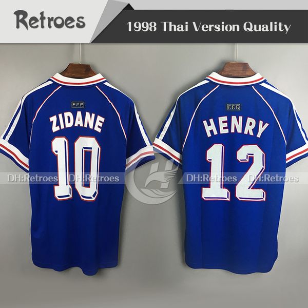 

1998 france retro vintage soccer jerseys #10 zidane #12 henry maillot de foot 98 thailand quality uniforms football jerseys shirt, Black;yellow