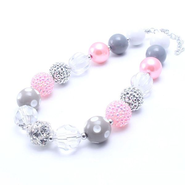 

fashion new style kid chunky necklace grey+pink color bubblegum bead chunky necklace children jewelry for toddler girls, Silver