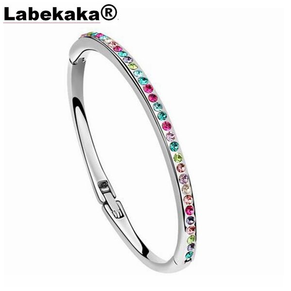 

austrian crystal charm bangles brand female bracelet multi color elegant fashion jewellery for women classic anniversary gift, Black