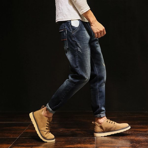 

version of loose and comfortable men's wear hallen trousers spring and summer style of large elastic jeans for men, Blue